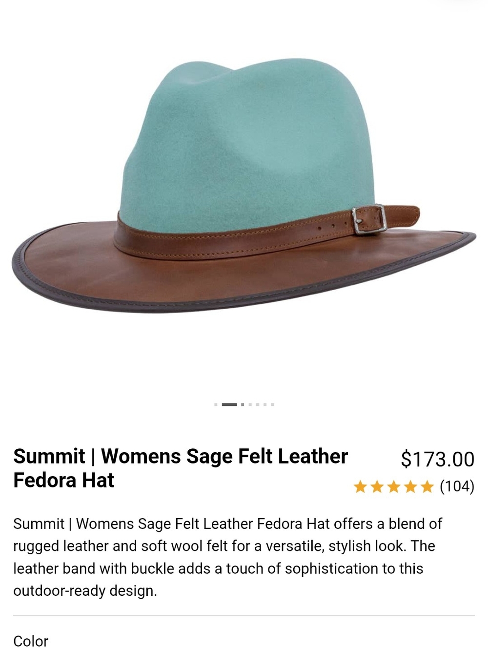 Overland Women's Sage Felt Fedora with Brown Leather Brim